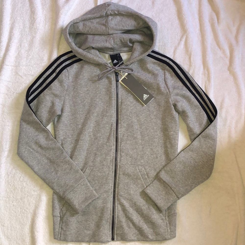 Adidas Gray Hoodie size XS, Black stripes